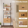 5-tier ladder bookcase with rattan cabinet and metal frame, featuring convenient handles and easy-to-clean surfaces for.
