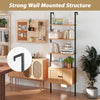 Detail shot of the 5-tier ladder bookcase's sturdy metal frame and elegant PE rattan doors, enhancing modern home decor.