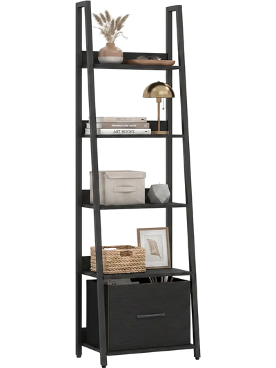 Costway 5-Tier Ladder Bookshelf w/ Fabric Drawer 86052325 New