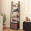 5-Tier Ladder Bookshelf with Fabric Drawer for Living Room and Home Office-Rustic Brown - Gallery View 1 of 9