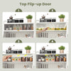 Top view of the 5-tier metal baker's rack with a see-through flip-up door for easy access to kitchen items.
