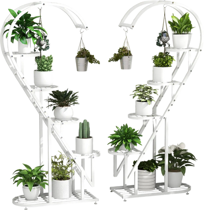 Costway 5-Tier Metal Plant Stand w/ Hanging Hook White 16785293 New