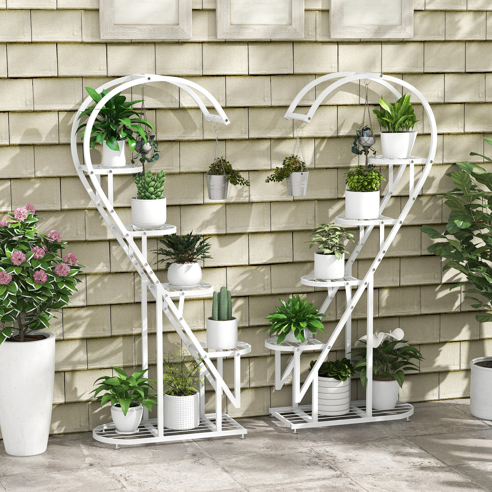 5 Tier Metal Plant Stand with Hanging Hook for Multiple Plants-White - Gallery View 1 of 9