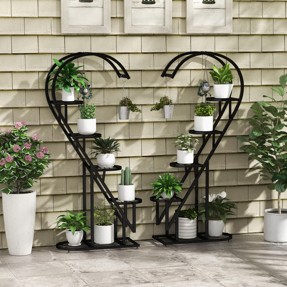 5 Tier Metal Plant Stand with Hanging Hook for Multiple Plants-Black - Gallery View 1 of 9