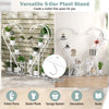 5-tier white metal plant stand with hanging hooks, perfect for displaying potted plants and decorations in style.