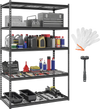 5-tier metal shelving unit with adjustable wire racks, holding various tools and containers, ideal for garage or.