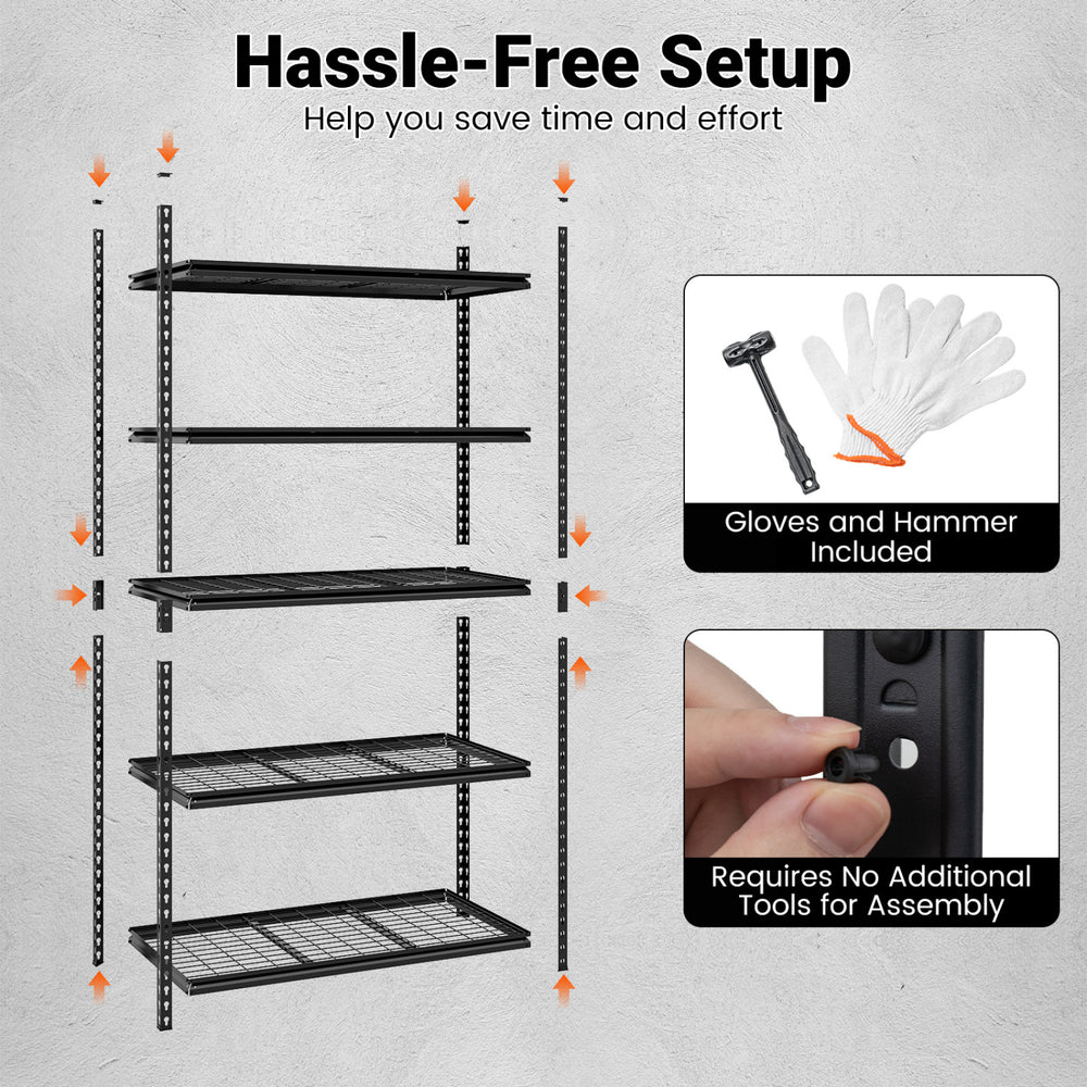 5-tier metal shelving unit with adjustable wire racks, 2000 lbs capacity, ideal for garage and kitchen organization.
