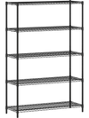 5-tier black metal storage shelving unit with V-shaped wire racks, adjustable shelves for versatile organization in any.