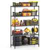5-tier black metal storage shelving unit with adjustable shelves, featuring V-shaped wire racks for durability and.