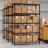 5-tier black metal storage shelving unit with adjustable shelves and V-shaped wire racks for garage or basement use.