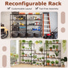 5-tier black metal storage shelving unit set with adjustable shelves, ideal for garage or kitchen organization.