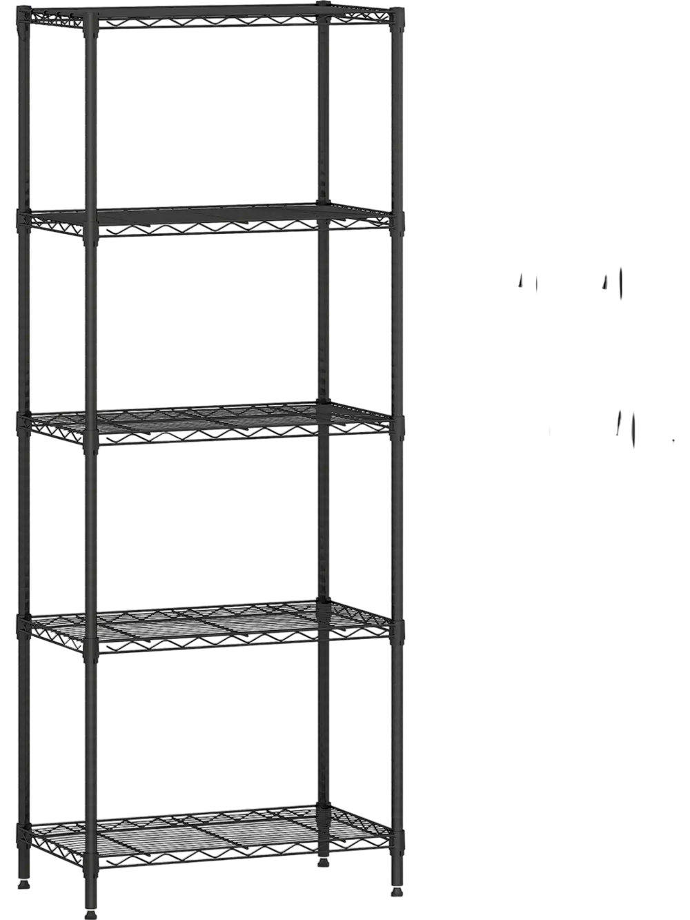 5-tier black metal storage shelving unit with adjustable shelves and 750 lbs capacity, ideal for kitchen and garage.