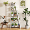 5-tier white bookshelf with plants and decor, ideal for small spaces, providing stylish organization and stability.