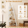 5-tier white bookshelf with a modern design, perfect for small spaces, ideal for books, plants, and decorations.