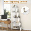 5-tier modern white bookshelf with anti-toppling device, ideal for small spaces, perfect for books and decor display.