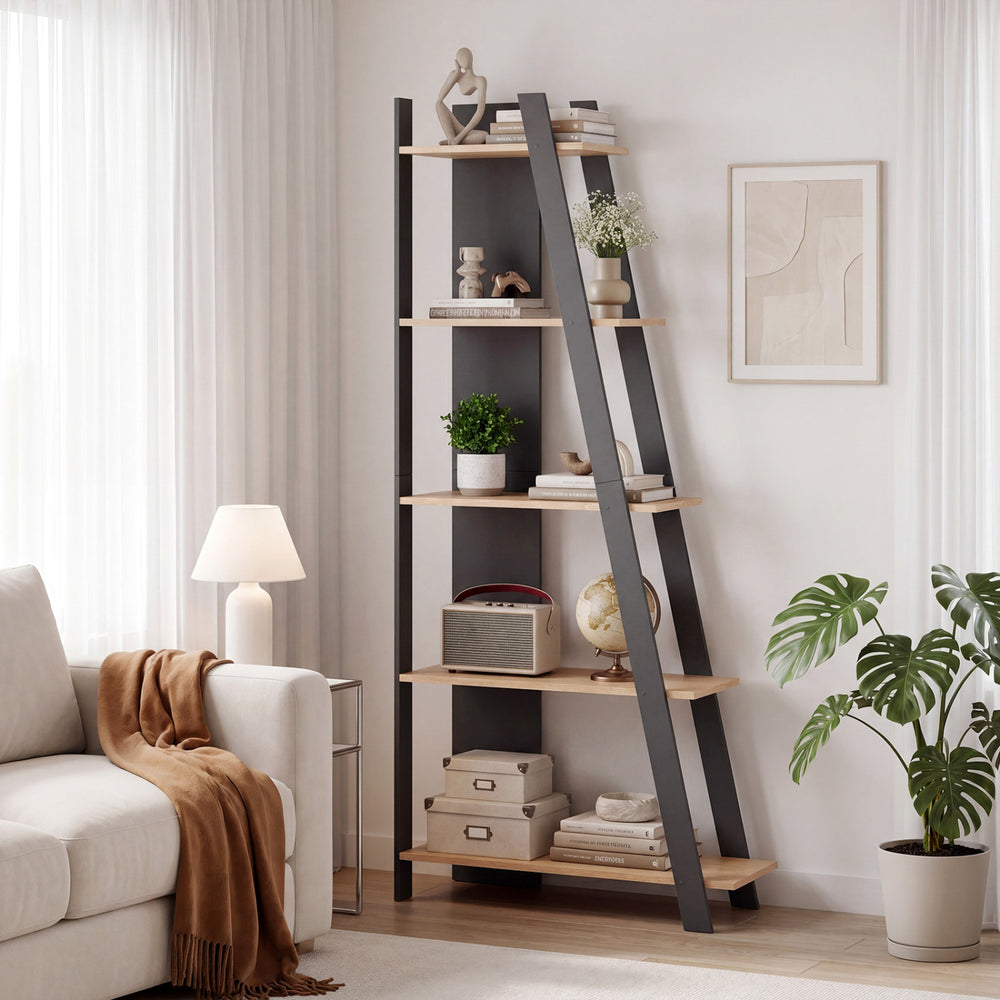 5-Tier Modern Bookshelf Narrow Vertical Display Shelf for Small Space-Gray - Gallery View 1 of 10
