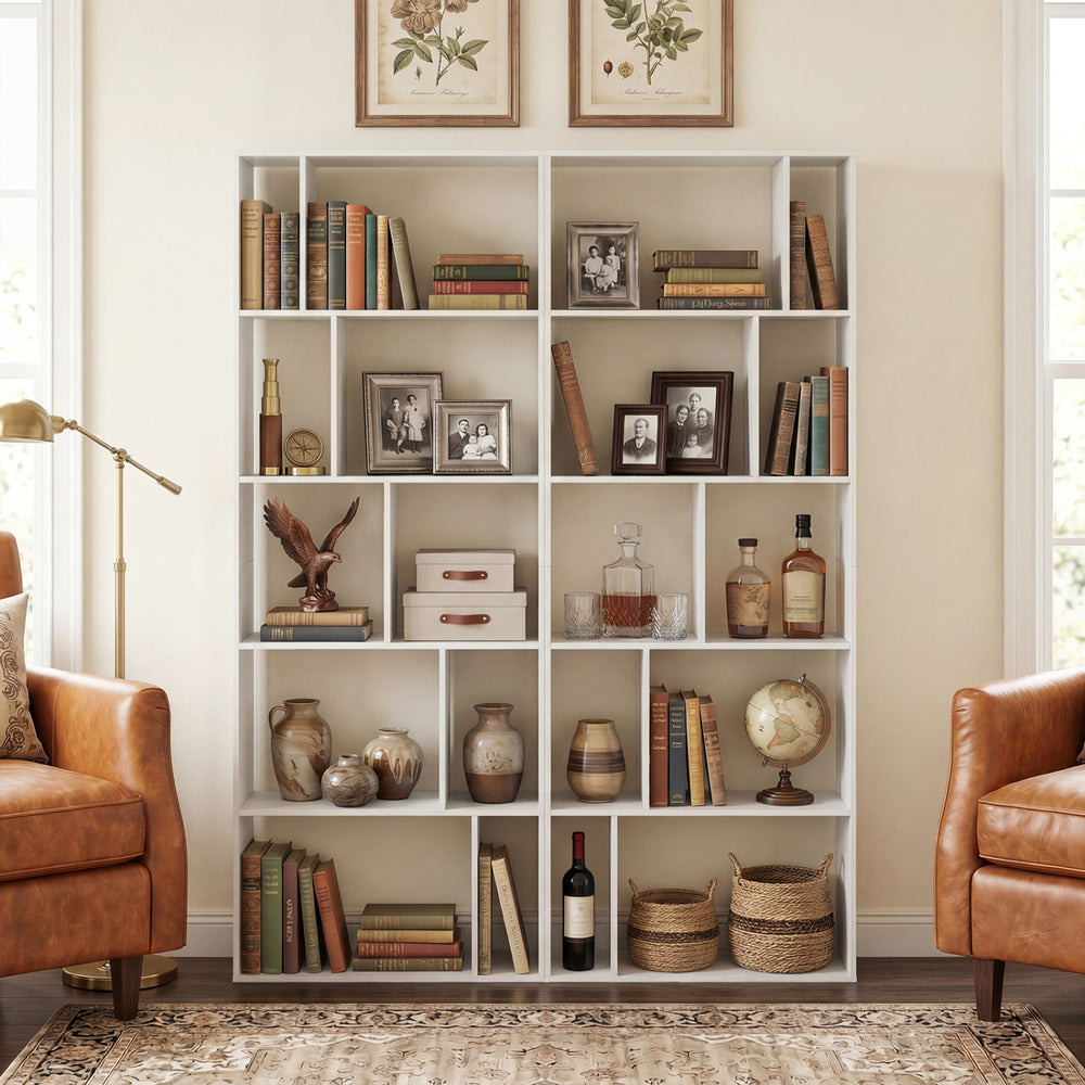 5-Tier Modern Bookshelf with Open Back and 2 Anti-Tipping Kits-White - Gallery View 1 of 10
