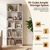 5-tier modern bookshelf in white with 10 storage cubes, ideal for books and decorations in any room.