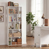 5-tier modern white bookshelf with open back, featuring 10 storage cubes for books and decor, ideal for home office use.