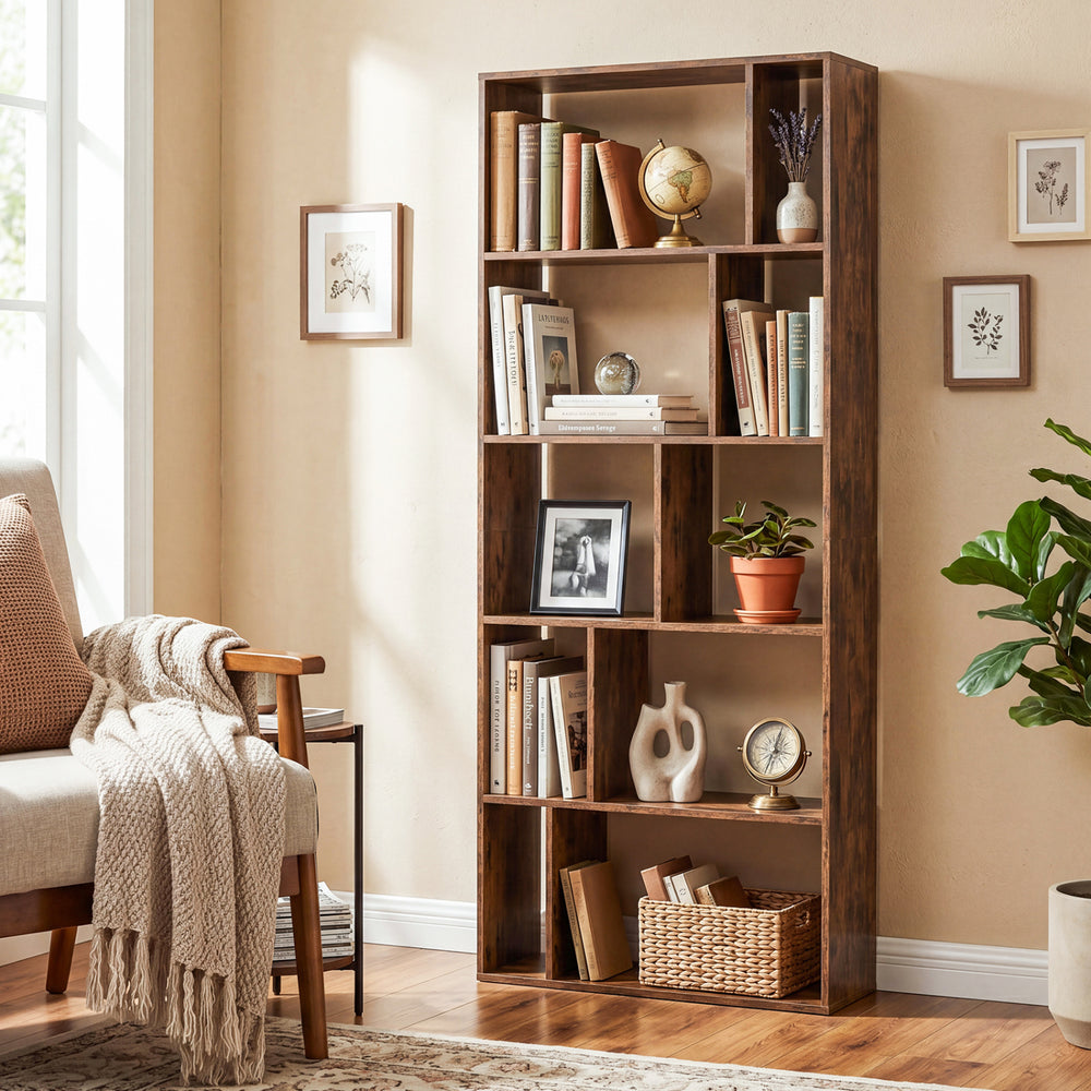 5-Tier Modern Bookshelf with Open Back and 2 Anti-Tipping Kits-Brown - Gallery View 1 of 10