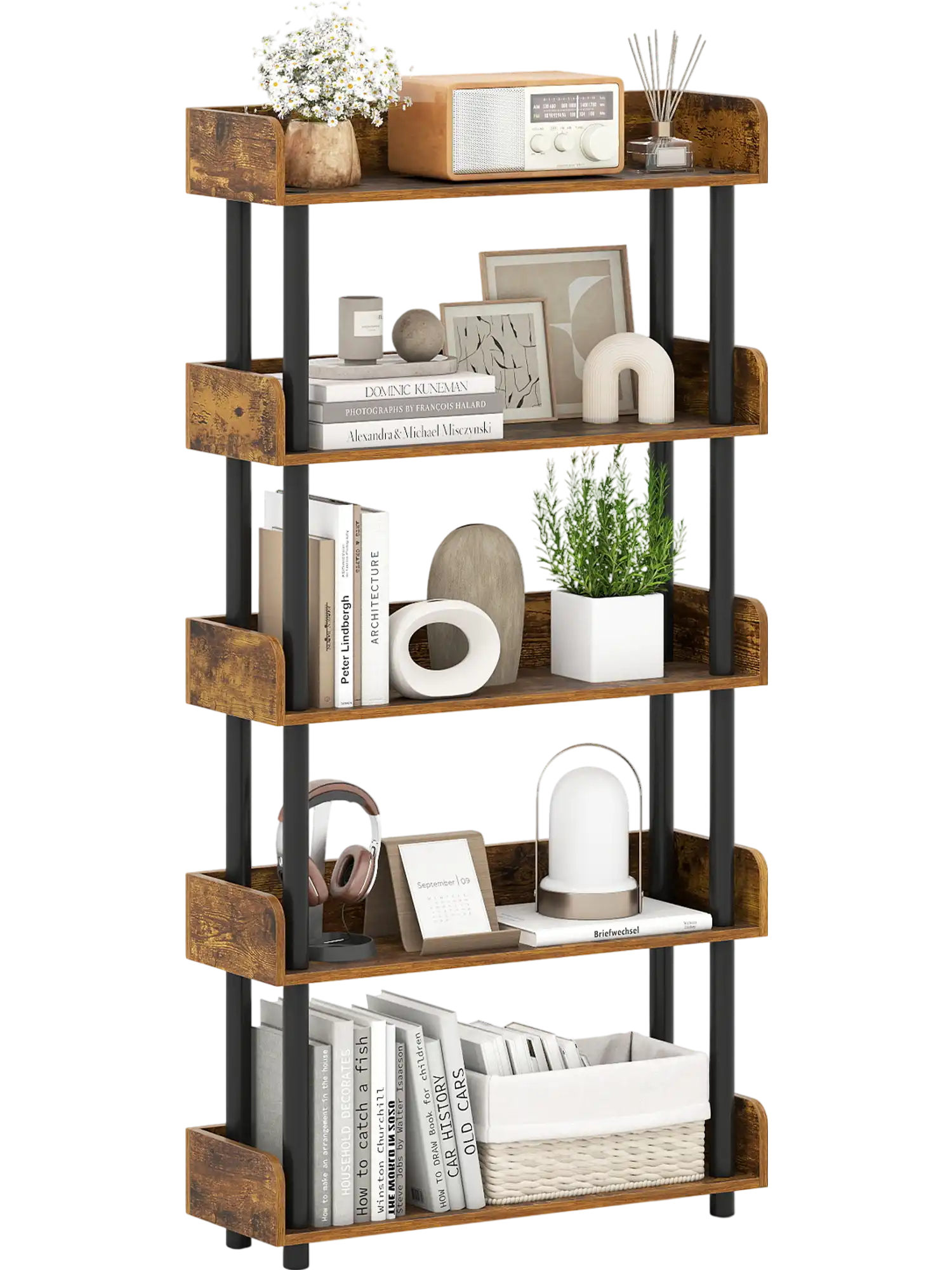 Costway 5-Tier Industrial Open Bookcase Storage Bookshelf 96036933 New