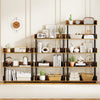 5-tier open bookcase in rustic brown, displaying decorative items and potted plants, perfect for enhancing any living.