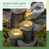 5-tier outdoor water fountain with built-in LED lights, resin construction, and cascading design for patio ambiance.