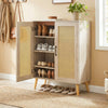 5-tier rattan shoe cabinet with removable shelves, featuring natural wood finish and exquisite woven doors for stylish.