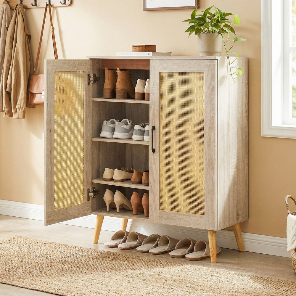 5-Tier Rattan Shoe Cabinet with 3 Removable Shelves-Natural - Gallery View 1 of 10