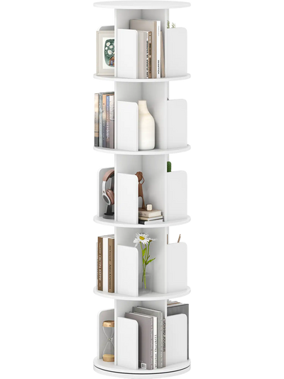 Costway 5-Tier 360° Rotating Bookshelf Display Rack w/ Dividers & Anti-Falling Baffles 12097470 New