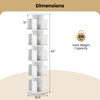 5-tier rotating bookshelf in white with dividers, 360° swivel, and anti-falling baffles for organized storage.