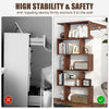 5-tier S-shaped bookshelf in walnut finish features an anti-tip kit for secure wall attachment and stylish storage.