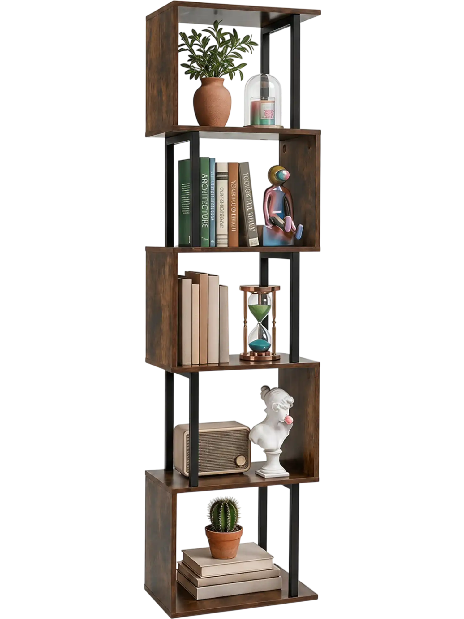 Costway 5-Tier S-Shaped Bookcase Bookshelf Open Cubes Living Room 45507033 New