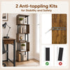 5-tier S-shaped bookshelf in rustic brown features open cubes and anti-toppling kits for stability and safety in any room.