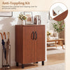Freestanding wooden shoe storage cabinet in brown with anti-toppling kit, ideal for entryways and hallways.