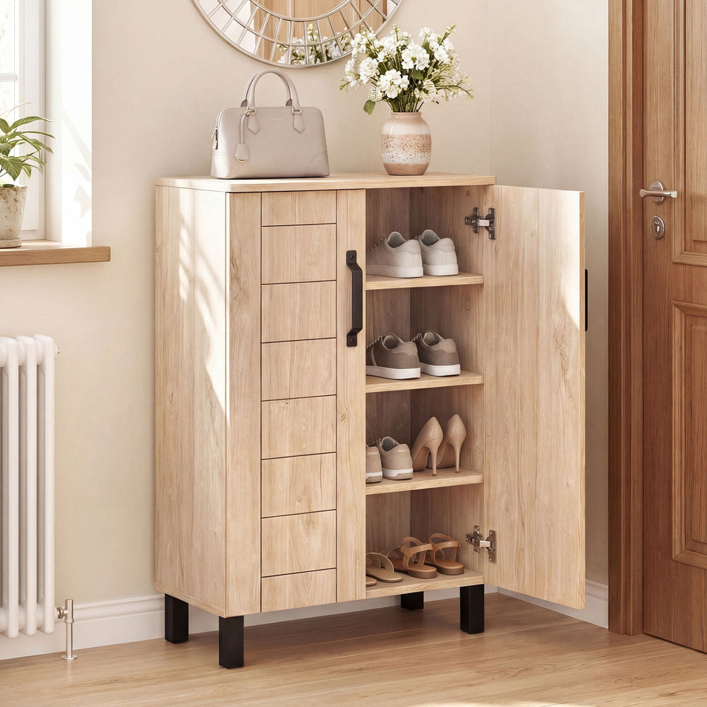5-Tier Shoe Storage Cabinet Freestanding Wooden Shoe Rack Organizer-Natrual - Gallery View 1 of 10
