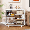 5-tier storage organizer bookshelf with a metal frame, featuring open shelving and a natural wood finish for versatile.