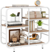 5-tier open bookshelf with a metal frame and natural wood shelves, ideal for living room or kitchen storage.