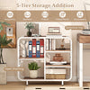 5-tier storage organizer with a metal frame, open shelving, and spacious top for versatile use in any room.