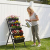 5-tier vertical raised garden bed with wheels, featuring removable trays and drainage holes, ideal for backyard.