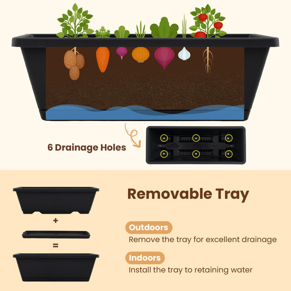 5-tier vertical raised garden bed with wheels, removable tray, and 6 drainage holes for optimal plant growth in.