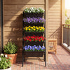 5-tier vertical raised garden bed with colorful flowers, featuring drainage holes and a sturdy metal frame for patio.