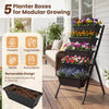 5-tier vertical raised garden bed showcasing removable planter boxes and drainage holes, perfect for modular patio.