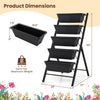 Dimensions of 5-tier vertical raised garden bed, showcasing removable planter boxes and sturdy metal frame for patio.