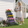 5-tier vertical raised garden bed in black with colorful flowers, ideal for efficient watering and drainage in outdoor.