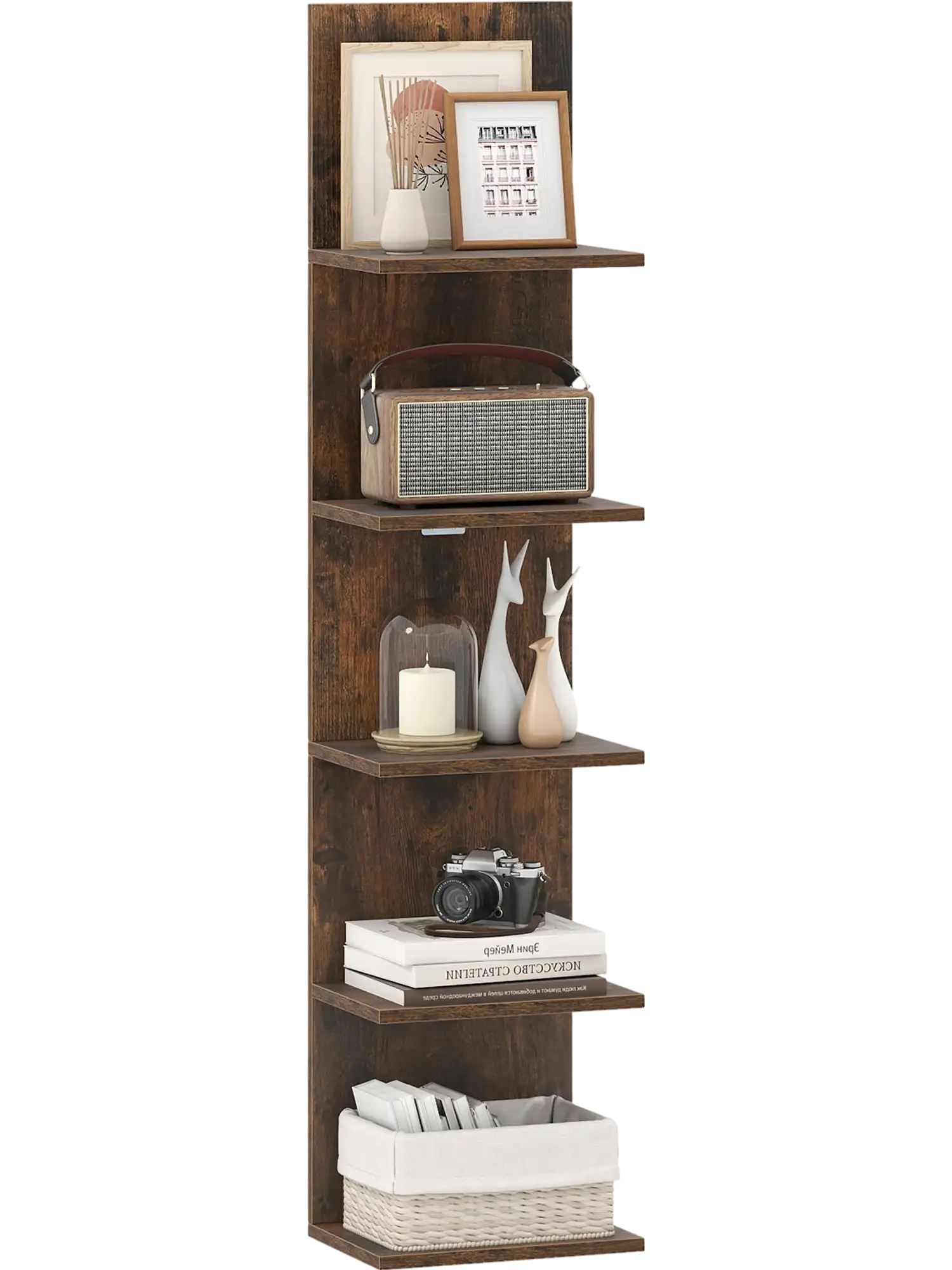 Costway 5-Tier Wall Mounted Bookshelf Wood Grain 95278699 New