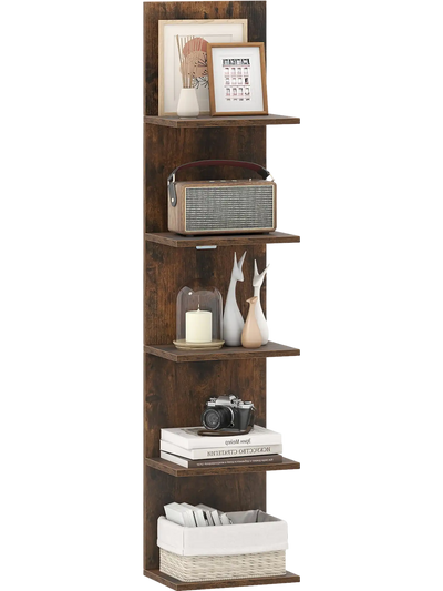 Costway 5-Tier Wall Mounted Bookshelf Shelf Unit Wood Grain 95278699 New