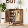 5-tier wooden farmhouse shoe cabinet with woven rattan doors, featuring removable shelves and a rustic design for.