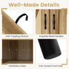 Close-up of the 5-tier wooden shoe cabinet showcasing woven rattan doors, metal handles, and ventilation holes for.