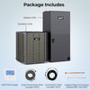 5 Ton 17 SEER2 heat pump system with indoor and outdoor units, wall thermostat, and flexible installation options.